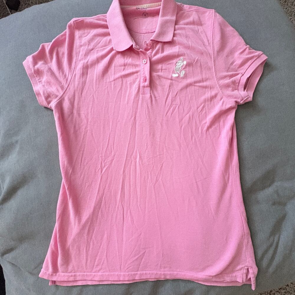 Disney Parks Pink Mickey Polo Shirt Women’s Medium Cotton Stretch Resort
